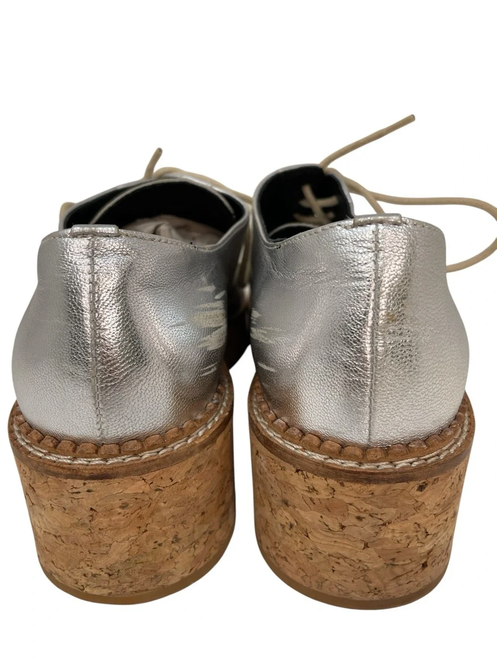 Michael Kors Silver Platform Oxford Shoes Lace Up Cork Sole Size 38 or 8